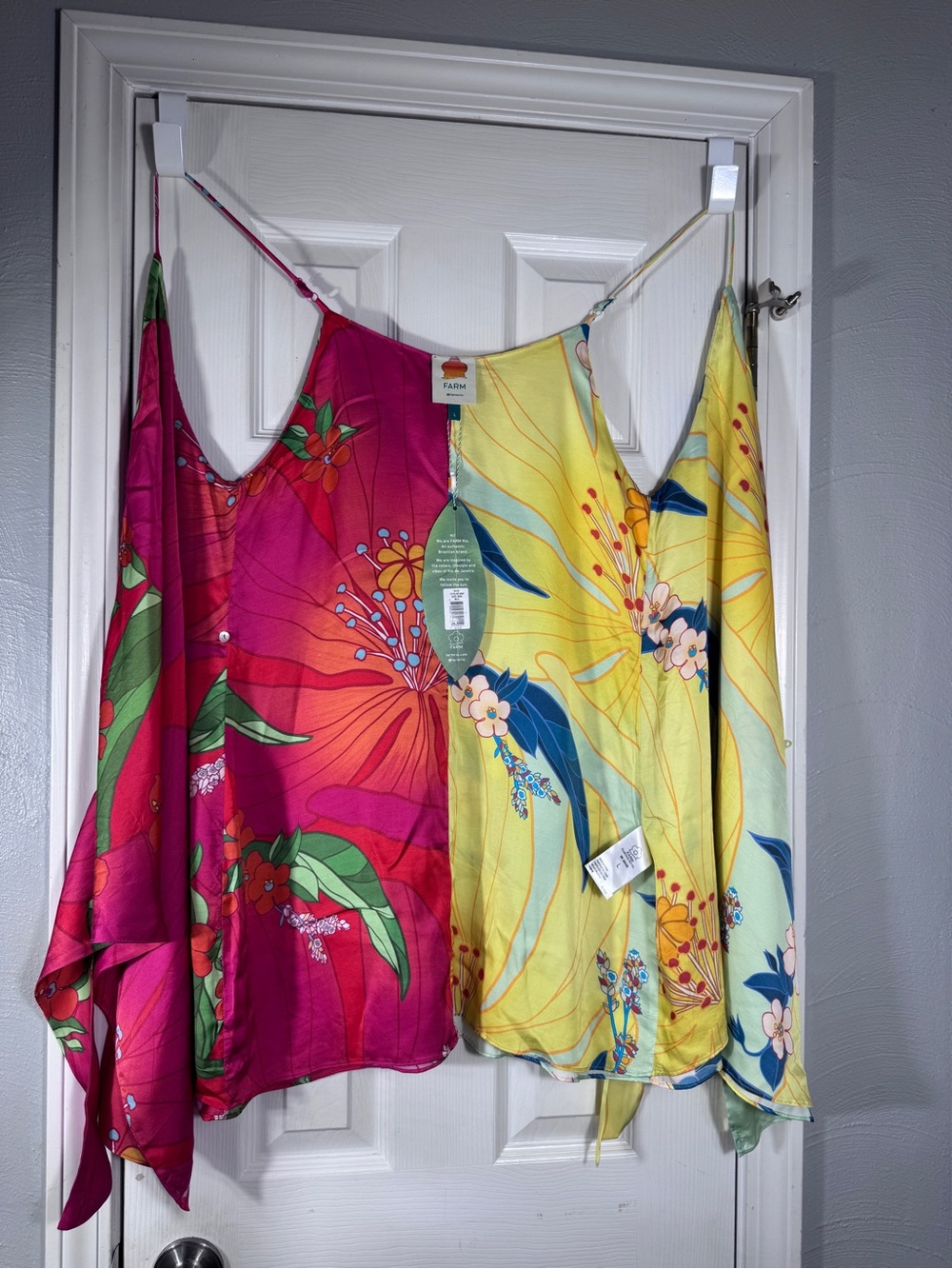 NWT FARM Rio Pietra Mix Wrap Short Dress Large Tropical Floral Satin 70% off
